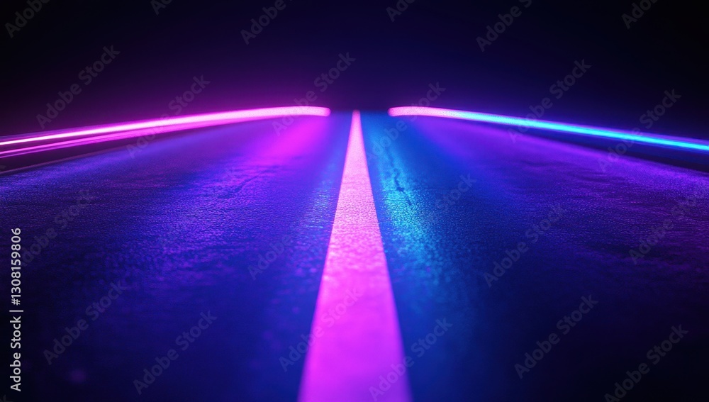 Poster illuminated path with neon lights creating a futuristic mood at night, ideal for abstract concepts, 