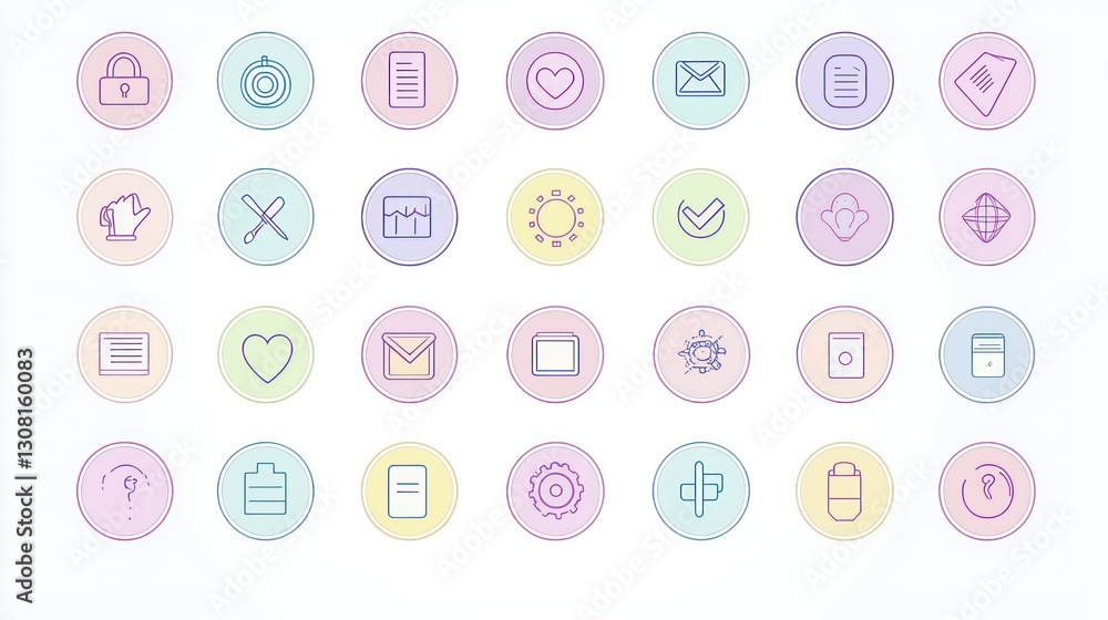 Poster A pastel-colored thin-line icon set, adding a soft and approachable look to business visuals.
