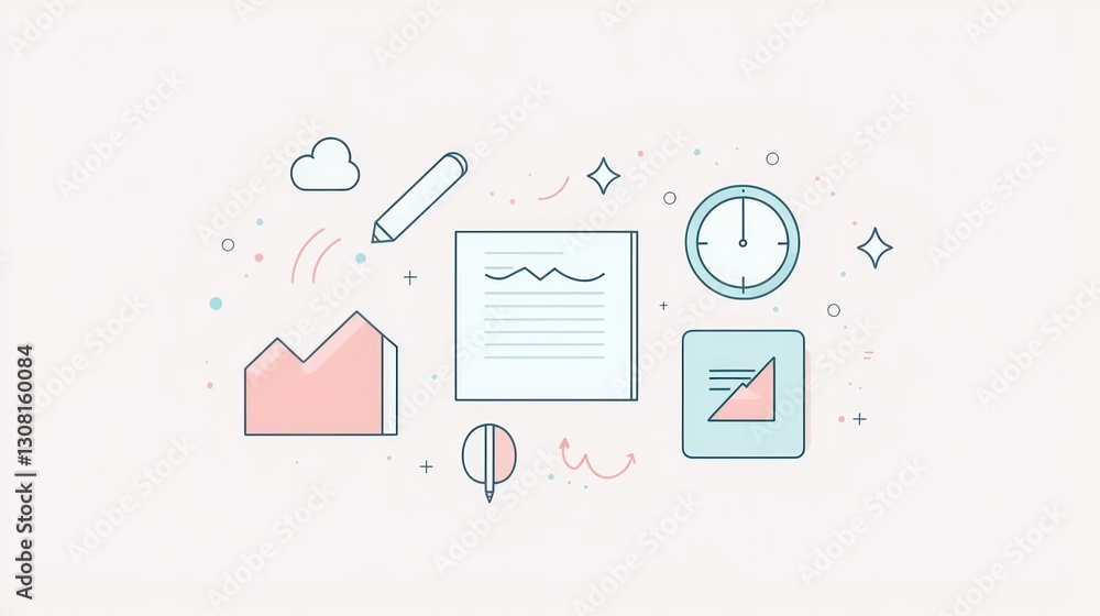 Poster A pastel-colored thin-line icon set, adding a soft and approachable look to business visuals.