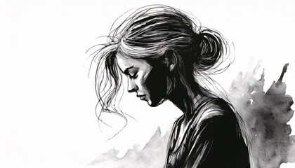 Fototapeta premium Silhouette of depressed lonely woman. Mental health and sadness concept
