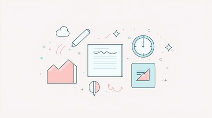 A pastel-colored thin-line icon set, adding a soft and approachable look to business visuals.