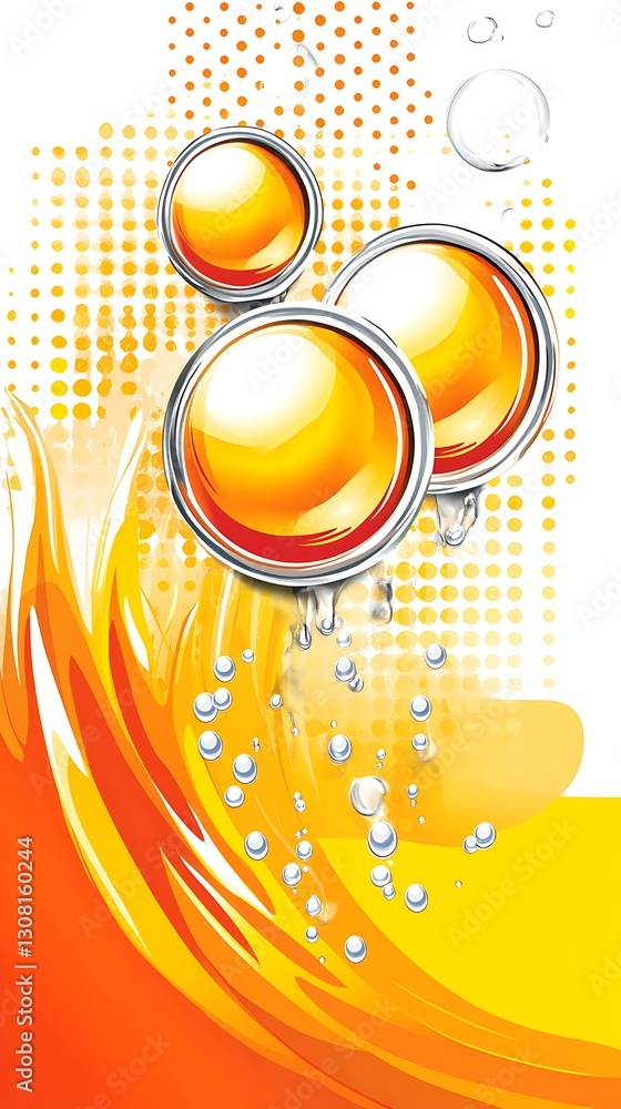 Poster refreshing golden liquid design with circular elements and dynamics