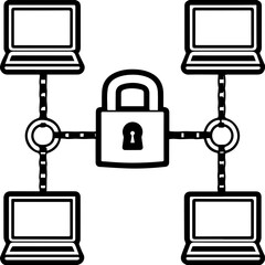 SVG vector features cybersecurity hacking and protocols. Secure Network Connection with Laptops and Lock Symbol