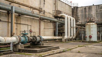 Industrial pipes and machinery with a dirty backdrop, industrial equipment, machinery, pipes, toxic environment
