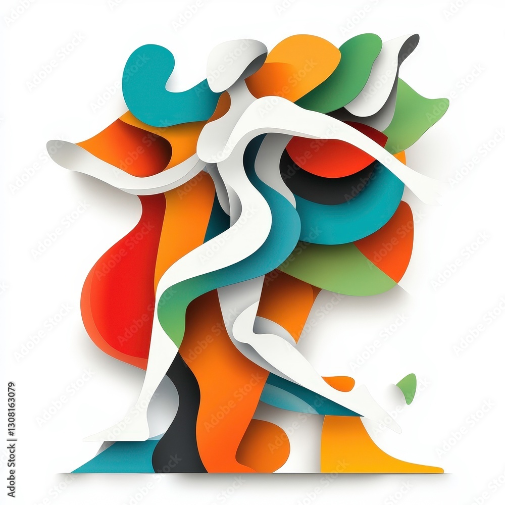 Poster dynamic abstract figures in motion, showcasing vibrant colors and fluid shapes. this artwork capture