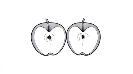 Obraz premium Two sliced apples, simple graphic, healthy food, digital art, illustration