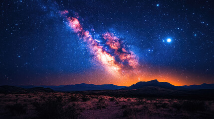 Obraz premium Milky Way over desert mountains at night