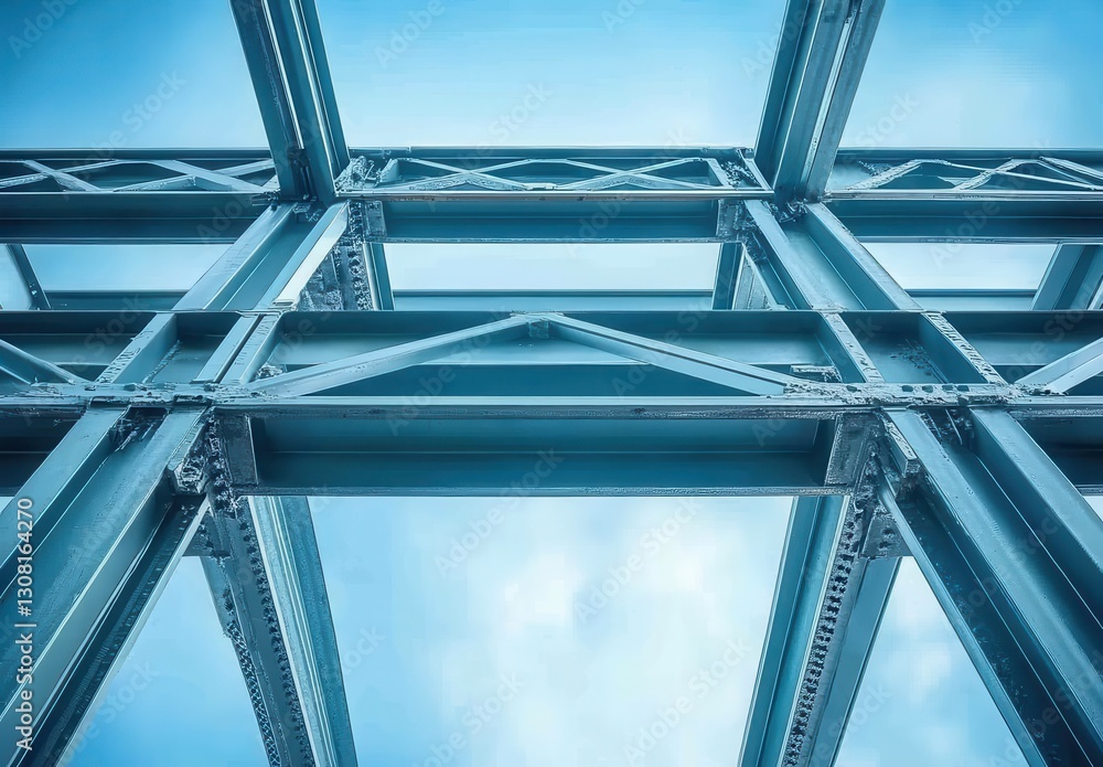 Aufkleber industrial steel frame structure with geometric patterns and blue sky in background for modern archi