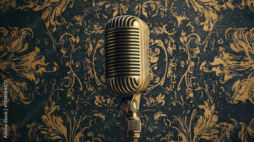 Poster a podcast logo with a vintage microphone icon, paired with elegant script text.