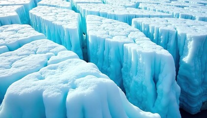 Crisscrossing glacial flows; brilliant white & blue ice, global warming, environment