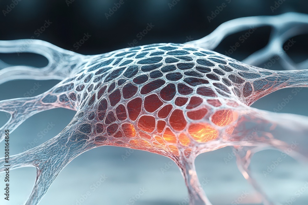 Poster intricate structure of a neuron with glowing cellular activity and artistic visualization