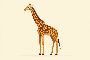 Obraz premium Illustrated Giraffe Standing Tall in Minimalistic Style Against a Solid Light Background with Detailed Pattern and Gentle Color Tones