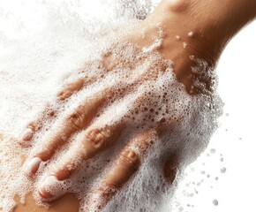 Fototapeta premium close up of hand scrubbing with soap bubbles, conveying cleanliness and care