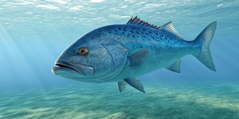Fototapeta premium Large Blue Victoria Mouthbrooder Fish in Water Environment, natural setting, aquarium tank