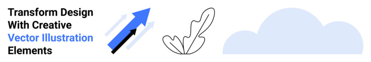 Blue arrow with motion effect, abstract leaf outline, cloud element highlighting growth, movement, and creativity. Ideal for innovation, branding, nature, progress technology organization flat