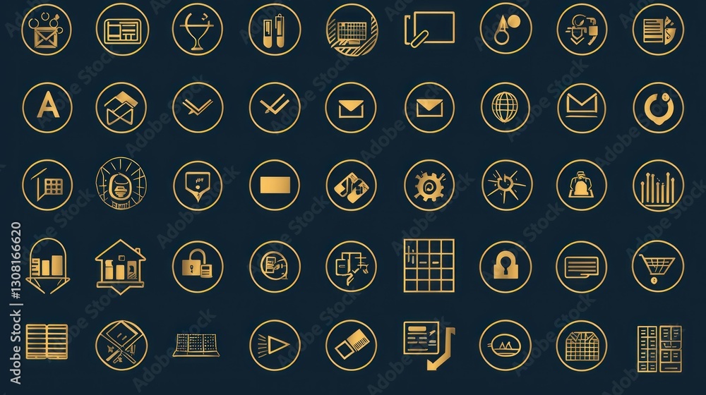 Poster A professional set of business icons with editable stroke lines, perfect for customization and scaling.