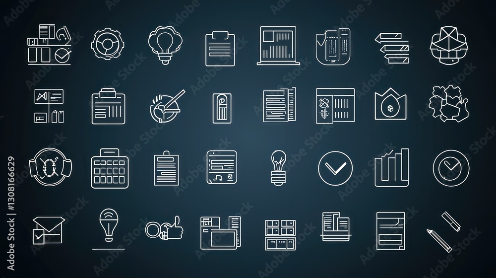 Poster A professional set of business icons with editable stroke lines, perfect for customization and scaling.