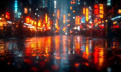 Fototapeta premium Rainy Night City Street Reflections