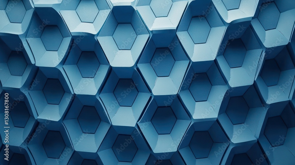 Poster A repeating geometric blue pattern with hexagonal shapes and subtle shading.