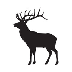 Majestic Deer Silhouette with Large Antlers – Wildlife Vector Illustration