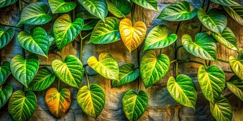 Tropical Vine Wall Photography: Lush Green Leaves Closeup, Botanical Texture Image
