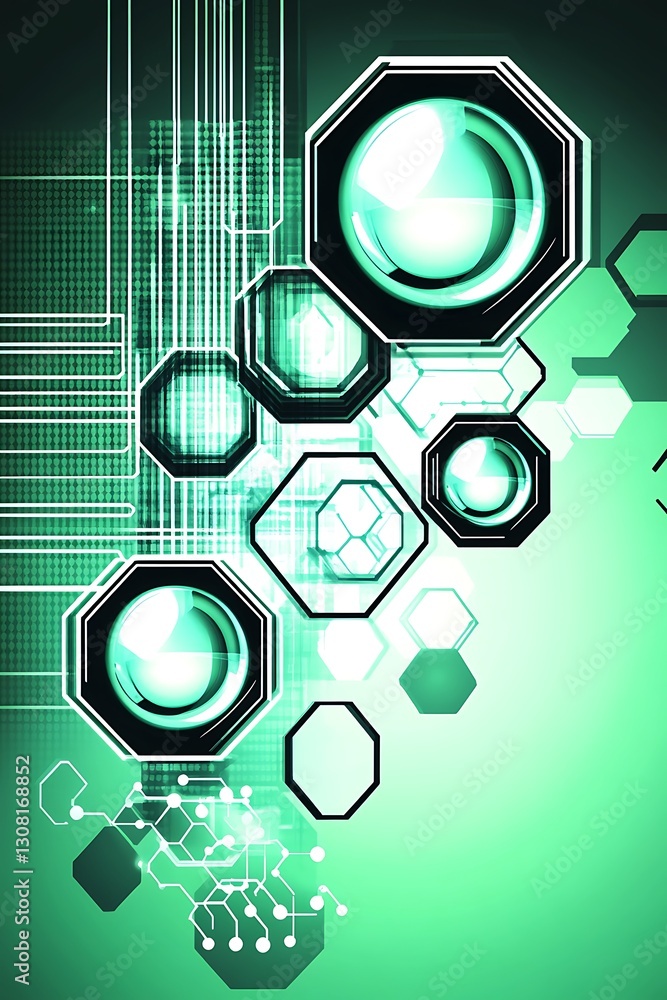 Aufkleber abstract green technology background with glowing shapes pattern effect