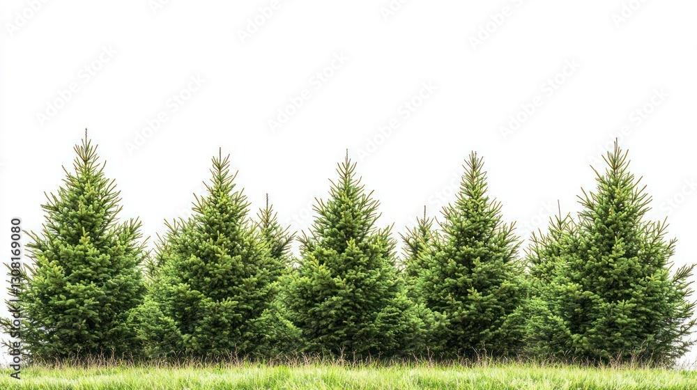 Poster a row of pine trees creating a natural border against a bright sky