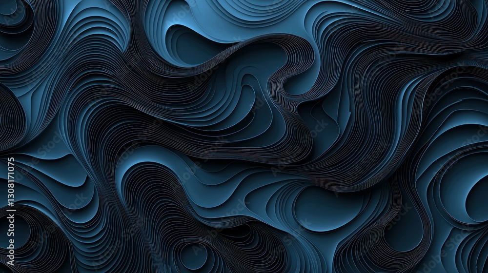 Poster A seamless abstract blue pattern with circular and wave elements for a modern aesthetic.