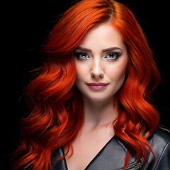 Obraz premium a portrait of an woman with red hair on stylish pose in black background