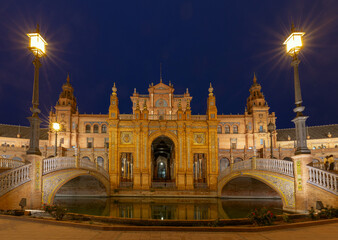 Fototapeta premium Plaza de Espana at Night, Seville, Spain