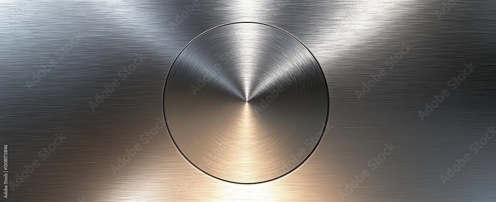 Poster metallic abstract background with a brushed texture featuring a circular focal point in the center, 