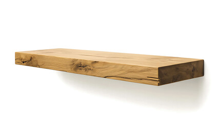 A wooden shelf with a white background