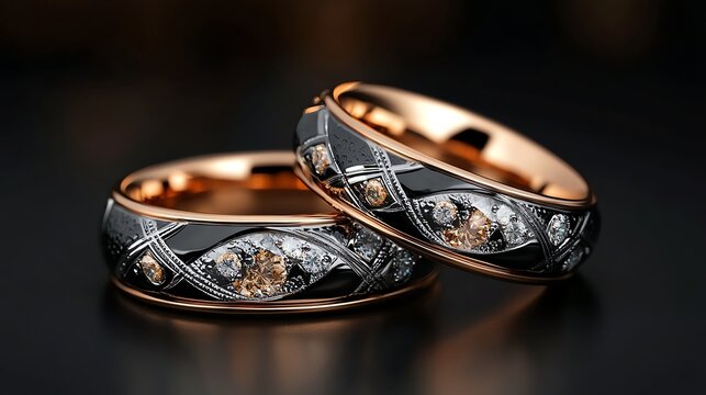 Royalinspired wedding rings with intricate gemstone designs, luxury theme, 3D illustration