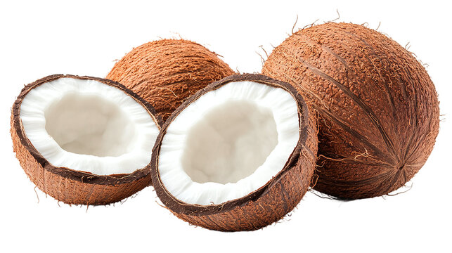 High-quality coconut isolated on transparent background, perfect for tropical-themed designs, culinary projects, and healthy lifestyle illustrations featuring organic and natural produce.