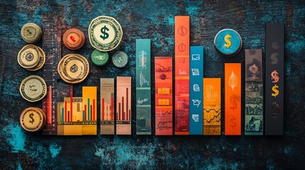 Colorful Financial Charts and Graphs on Dark Background