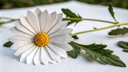 Obraz premium Origami daisy flower on white background paper with added texture and depth, textured, layered, origami, floral pattern, artistic design