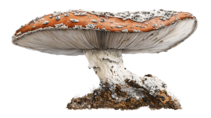 Realistic and detailed illustration of a mushroom with transparent background.