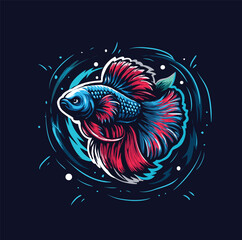 Beta fish color, flat design logo