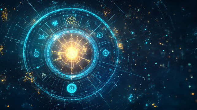 Zodiac signs inside of horoscope circle. astrology in the sky with many stars and moons astrology and horoscopes concept. Arcane - Relic. Illustration