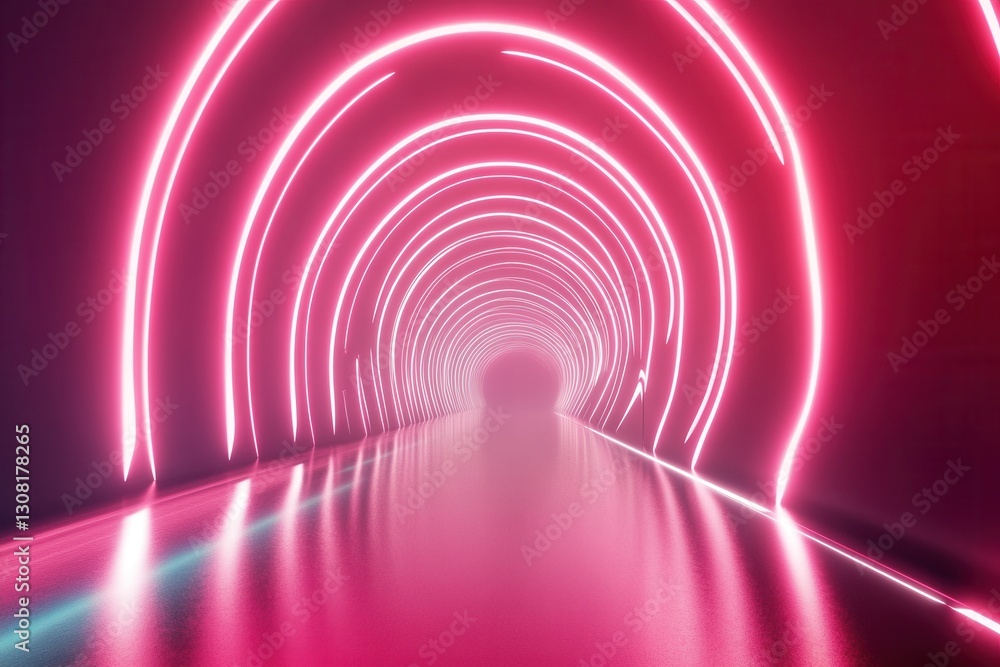 Leinwandbilder glowing neon lines create a futuristic tunnel effect with smooth light trails on a bright white back