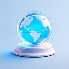 Digital technology 3D blue and white transparent glass globe icon ICON