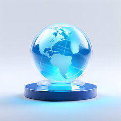 Digital technology 3D blue and white transparent glass globe icon ICON