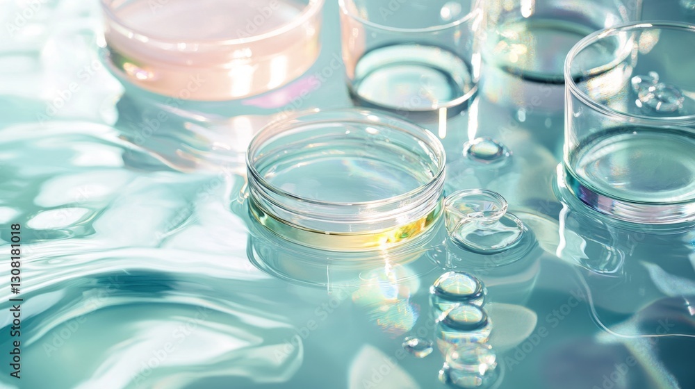 Poster exploring laboratory innovation a dynamic composition of petri dishes and lab glassware in a scienti