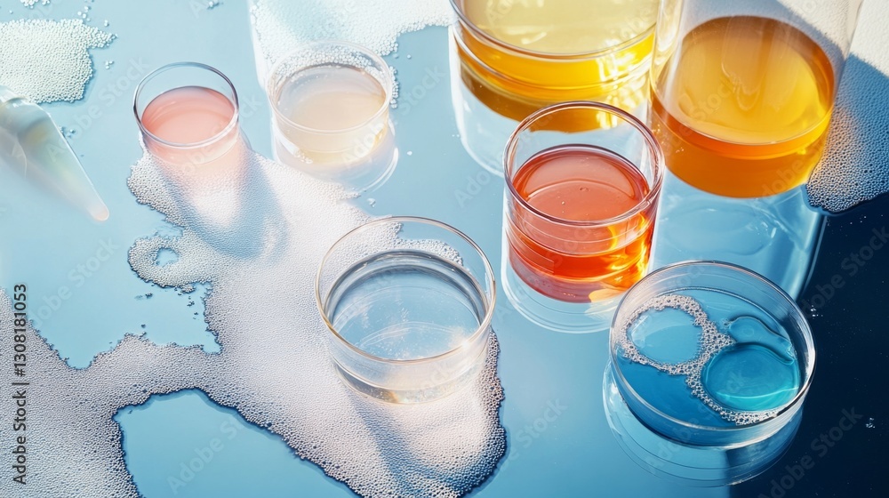 Aufkleber exploring dynamic compositions of petri dishes and lab glassware in a scientific setting a visual jo