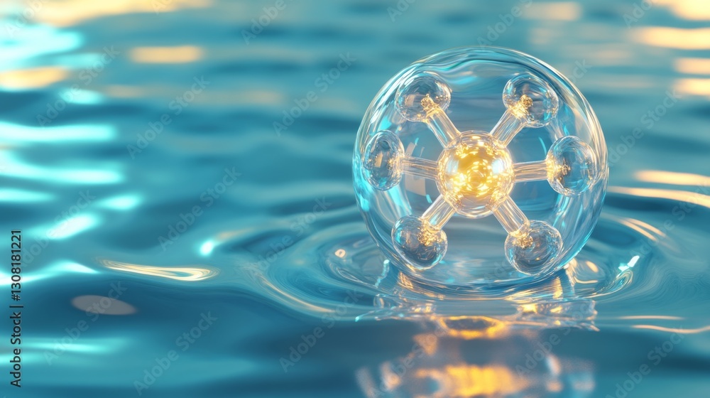 Poster floating glowing molecular bubble in artistic style abstract environment digital artwork whimsical v