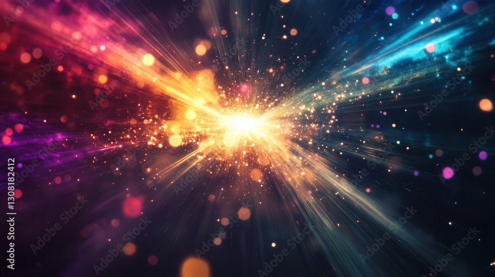 Aufkleber vibrant colors and light beams emerge from darkness, creating an inspiring abstract background of en