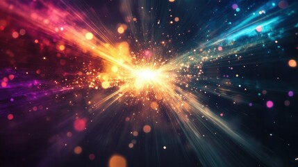 Fototapeta premium Vibrant colors and light beams emerge from darkness, creating an inspiring abstract background of energy and hope Generative AI