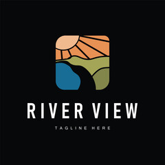 river logo design with beautiful natural scenery concept simple illustration template