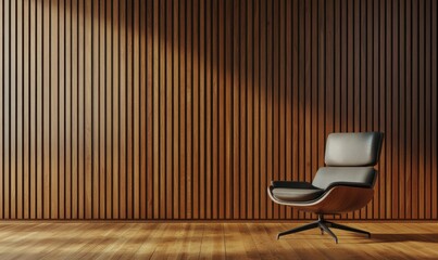Modern wooden wall with single armchair.