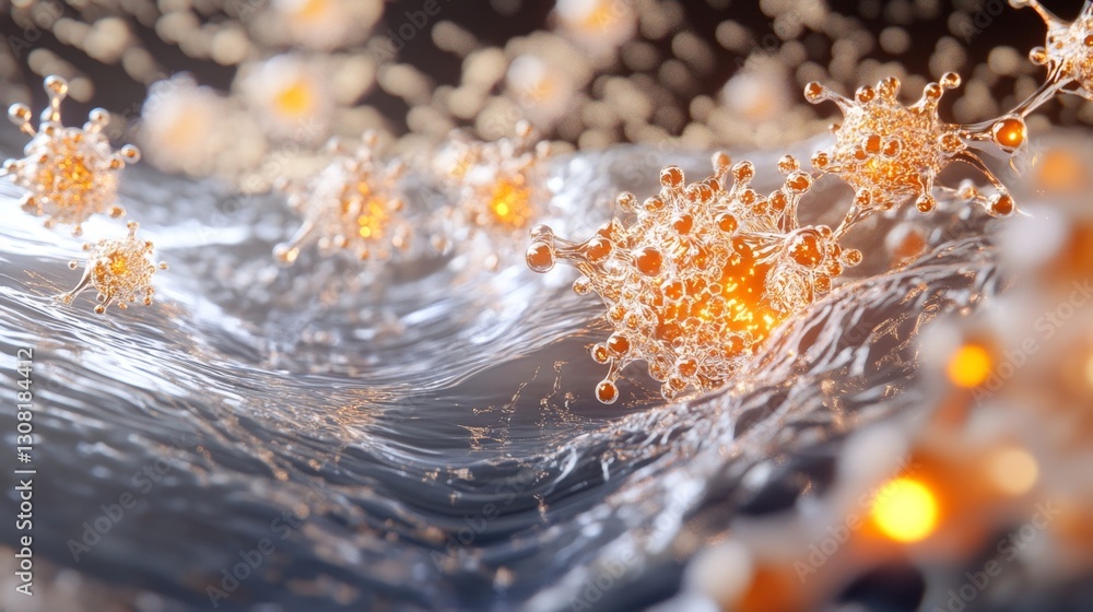 Poster artistic representation of water molecules floating in a serene ocean abstract art visual exploratio